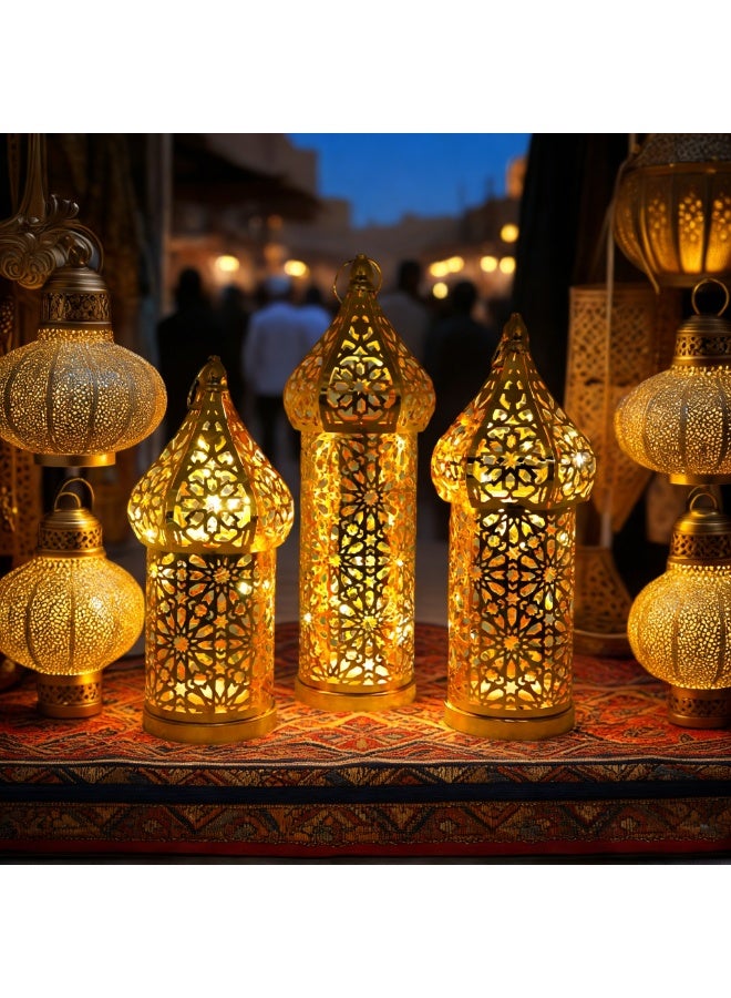 فوانيس مغربية، أضواء LED زخرفية بقطع هندسية، فوانيس معدنية ذهبية معلقة للديكور الداخلي والخارجي للمنزل، قطع مركزية للطاولة، رمضان، عيد الفطر، زينة الزفاف، YB22-M - Image 4